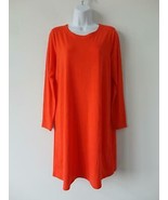 NWT EILEEN FISHER Red Orange V Back Stretch Tencel Long Sleeve Shift Dress Small - £89.44 GBP