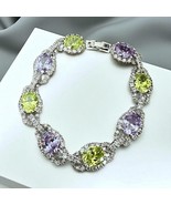 Solid 925 Sterling Silver Peridot &amp; Amethyst Bracelet With White Sapphires - $468.67 MXN