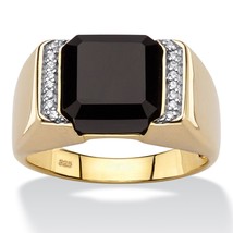 18K Gold Over Sterling Silver Cz Black Onyx Mens Ring Size 8 9 10 11 12 13 - £194.86 GBP