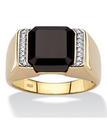 18K GOLD OVER STERLING SILVER CZ BLACK  ONYX MENS RING SIZE 8 9 10 11 12 13 - £189.63 GBP