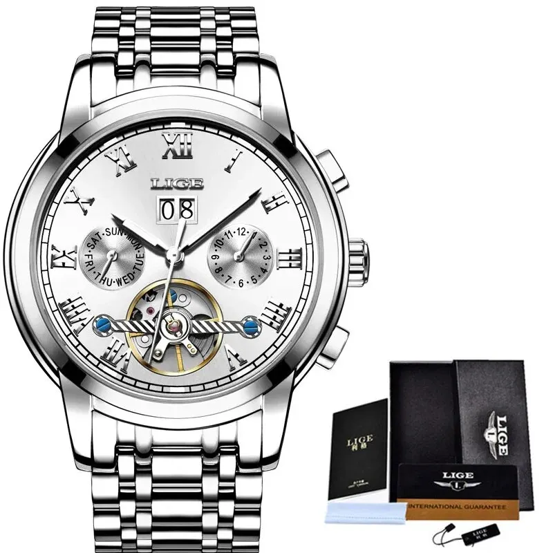 Men&#39;s Watches Automatic Mechanical Business Wristwatch Skeleton Calendar... - £114.80 GBP