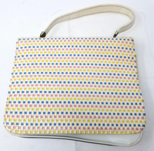 Pastel Woven White Leather Handbag 1980s Blue Pink Yellow Textured Desig... - £12.21 GBP