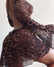 Party Night Sexy Leopard Backless See-Through Clubwear Women Clothing Flared Sle - £8.75 GBP