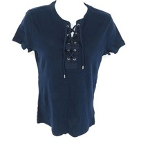 Chaps Womens Navy Lace Up Front Top Shirt Small NWT $49 - £14.33 GBP