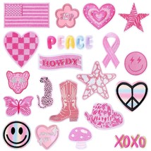 20 Pcs Pink Preppy Iron On Patches For Girls Cowgirl Sew On Patches Y2K Applique - £28.30 GBP