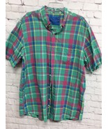 Saddlebred Mens Green Blue Pink Plaid Short Sleeve Button Down Shirt L - £7.80 GBP