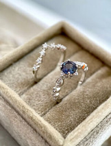 14k White Gold Alexandrite Bridal Engagement Ring Set Wedding Promise Ring - £1,073.82 GBP
