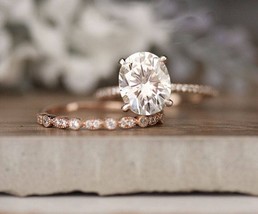 3 Ct Oval Cut Diamond Engagement Ring Wedding Band Set 14k Rose Gold - £78.75 GBP