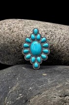 Signed Navajo Handmade Sterling Silver Natural Blue Turquoise Cluster Ring 7.5 - £219.13 GBP
