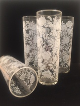 Vintage 70s Libbey White Roses pattern collins glasses set of 4 image 1