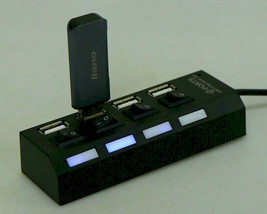 4 Port USB 2.0 HUB 4 ports High Speed w/ On Off Switch &amp; Blue Light lighted - £29.99 GBP