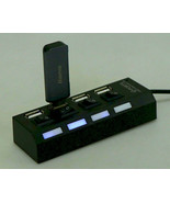 4 Port USB 2.0 HUB 4 ports High Speed w/ On Off Switch &amp; Blue Light lighted - £24.67 GBP