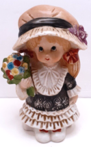 Country Girl Sun Bonnet Prairie Dress Flower Bouquet Bisque Figurine 5&quot; Vintage - £7.33 GBP