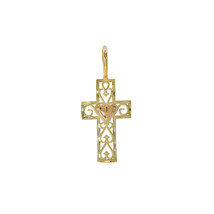 14K Yellow Gold With Rose Gold Heart Art Deco Cross Pendant - £53.72 GBP