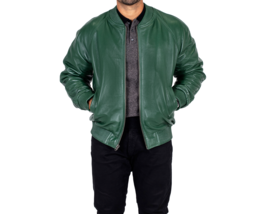 Men Leather Green Designer Biker Jacket Stylish Lambskin Handmade Motorc... - $107.30