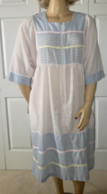 Vtg Vandemere Pink Blue White Seersucker Stripe Zip Front Robe House Dress L/XL - £19.46 GBP