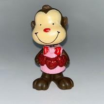 Valentine Monkey Bobblehead Nodder Pink Shirt Holding Red Hearts DecoratioN - £12.34 GBP