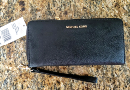 MICHAEL KORS MERCER ZA Travel Continental Pebbled Leather Black NWT - $89.09