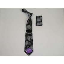 Men's Stacy Adams Tie and Hankie Set Woven Design #Stacy90 Black image 3