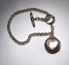 Womens Sterling Silver Pink Mother of Pearl Locket Charm Toggle Bracelet C3676 - £39.38 GBP