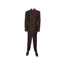 Mens Apollo  King  Banded Collarless suit Chinese Mandarin Wide leg AG94 Brown image 3