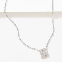 0.15CT Real Diamond Square Cluster Pendant Necklace 14K White Gold Plated Silver - £118.20 GBP