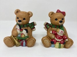 Vintage Homco Country Christmas Bears Figurines 4&quot; 5251 Set Of 2 - £12.65 GBP