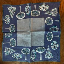 Vintage 1960s Jeanne Miller Handkerchief Blue Trees Pocket Square MCM - $27.70