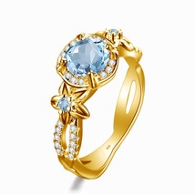 Luxury Turquoise Ring Silver 925 For Woman Gold Plated Flower Anniversary Party  - £42.48 GBP