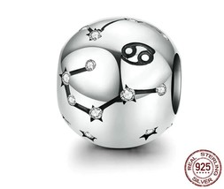 925 Sterling Silver Star Cancer Sign Zodiac Beads Charms fit Bracelet Neckalce - £6.48 GBP