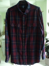 MENS GEORGE NAVY RED YELLOW PLAID FLANNEL SHIRT LONG SLEEVE #7779 - £7.66 GBP