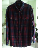 MENS GEORGE NAVY RED YELLOW PLAID FLANNEL SHIRT LONG SLEEVE #7779 - £7.68 GBP