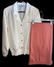 VTG Women’s 70s Polyester Outfit Blouse Sears Pants Salmon Off-White Sz ... - $31.19