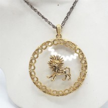 Lion Statement Necklace Pendant Costume Jewelry Gold Tone - $24.74