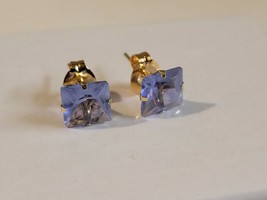 2.90Ct Princess Cut Simulated 6mm  Amethyst Stud Earrings14k Yellow  Gold Plated - £83.79 GBP