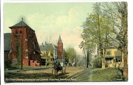 Main Street Universalist Catholic Churches Amesbury Massachusetts 1910c postcard - $6.39