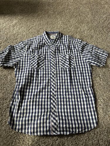 Paper Denim &amp; Cloth Mens Blue buffalo plaid Short Sleeve Button up Size XL - $16.82