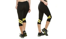 NEW S2 Sportswear 21201 Women&#39;s SMALL Black/Yellow Ultimate Double-Stripe Capris - £10.32 GBP