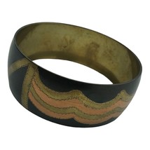 Vintage Bracelet Artisan Brass Copper Mod Geo Chunky Bangle Boho Statement - £13.42 GBP