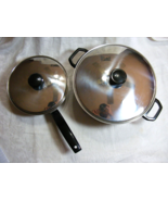 Vintage Sears Stainless Steel Pot &amp; Pan Black Plastic Handles &amp; Nobs 13-g - €50,65 EUR