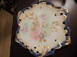 Gorgeous Gold And Blue Ceramic Square Reticulated Tray Mystery Mark 9 3/4&quot; - £79.59 GBP