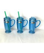 Lot of 3 Starbucks Barista Sapphire Blue Frappuccino Rocket Tumbler Vint... - £33.47 GBP