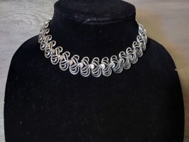 Coro Scroll Heart Silver Tone Link Necklace Choker Vintage 1950s 17.5&#39;&#39; - $29.70