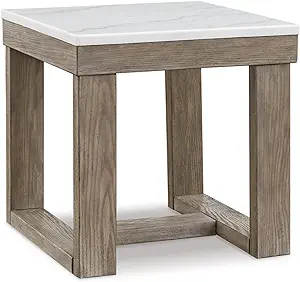 Signature Design by Ashley Loyaska Casual End Table with White Marble Top, Light - £228.06 GBP