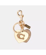 NWT Coach Signature Hearts Key Ring Bag Charm Purse Keychain Gold / Khak... - $69.95