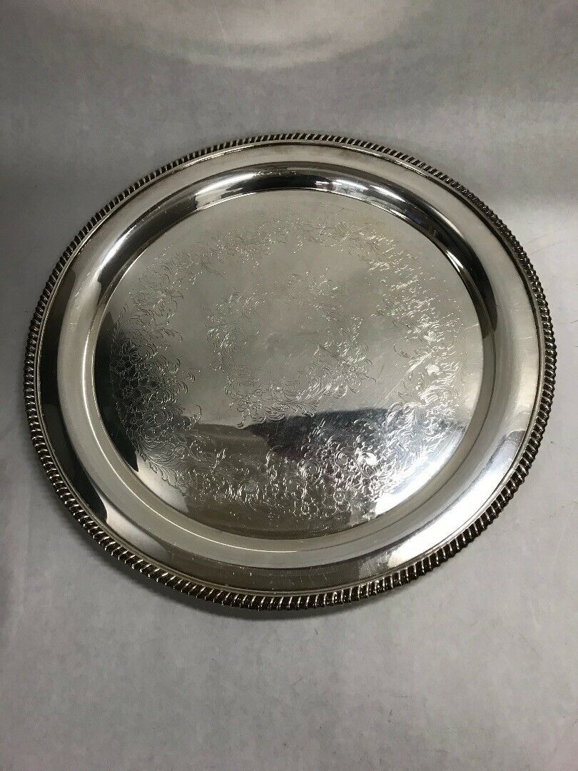 Primary image for 15 in. Round Silver plate WILCOX International Ashley 7072 platter Vintage etch