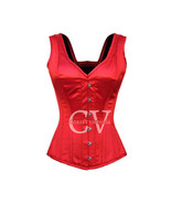 Red Satin Shoulder Straps Overbust Corset Dress Christmas Costume Bustier Top - $69.99 - $79.99