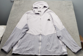 adidas Track Jacket Mens Tall 2XL Gray Cotton Long Sleeve Hooded Logo Fu... - $23.05