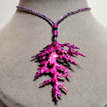 Handmade Fuschia Enamel Coated Natural Juniper Branch Pendant Bead 16&quot; Necklace - £19.70 GBP
