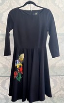 CAVALLI CLASS Black 3/4 Sleeve Floral Accent A-Line Dress Sz 4 $800 - £232.66 GBP